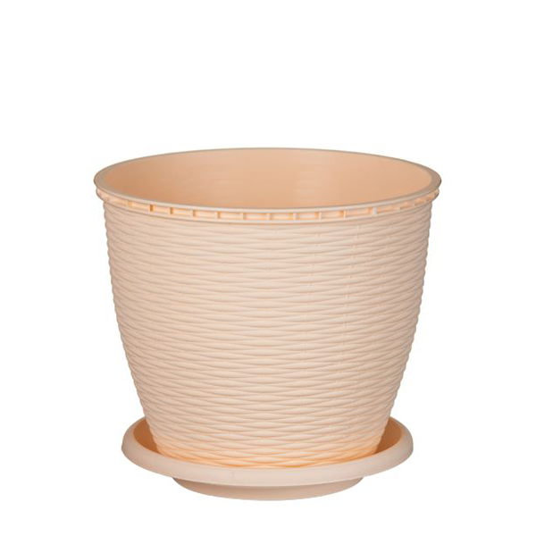 Ghiveci ratan crem cu farfurie 6L