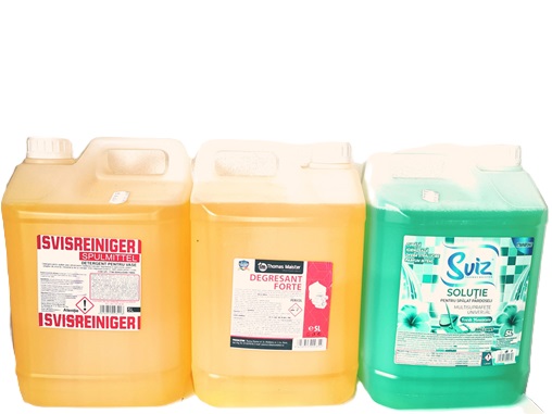 Pachet curățenie 3 × 5 L — detergent vase, degresant forte și soluție pardoseli