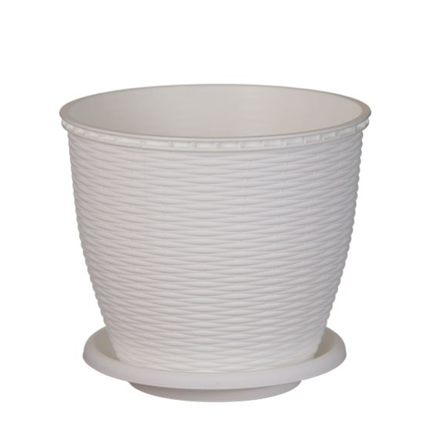 Ghiveci ratan alb cu farfurie 9L