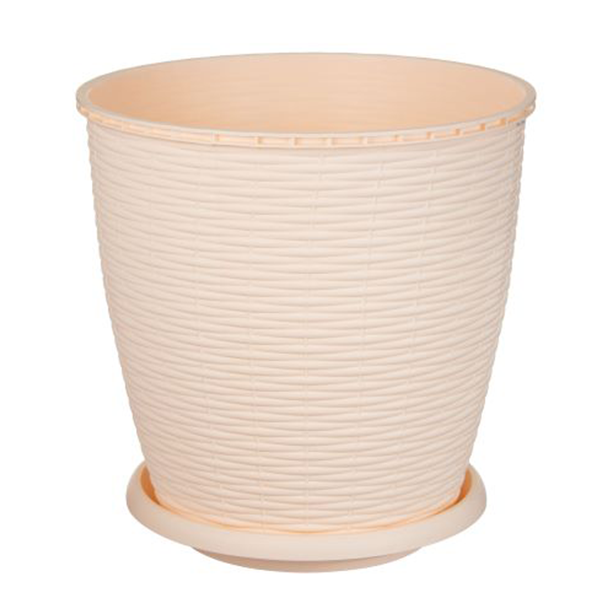 Ghiveci ratan crem cu farfurie 16L