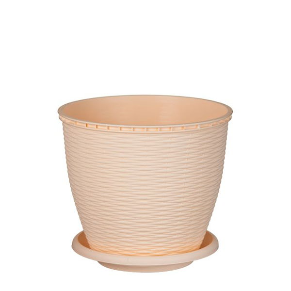 Ghiveci ratan crem cu farfurie 2.75L