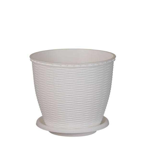 Ghiveci ratan alb cu farfurie 2.75L