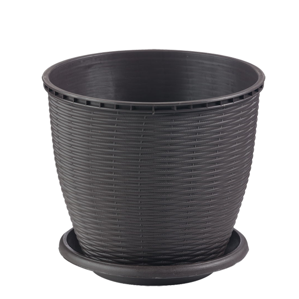 Ghiveci ratan wenge cu farfurie 9L