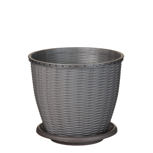 Ghiveci ratan gri cu farfurie 2.75L